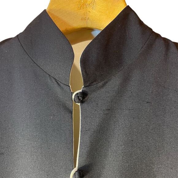 Anne Namba minimalist Unisex Black Ivory Silk Reversible Mandarin Jacket Sz L - Picture 11 of 12